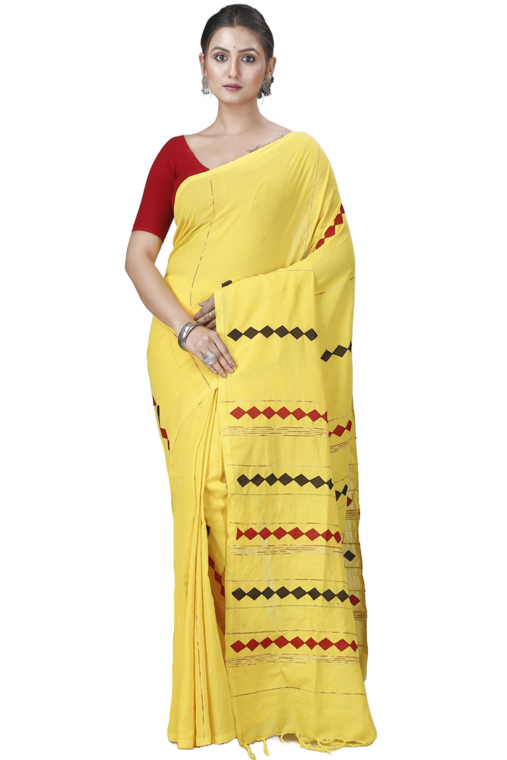 Yellow Pure Cotton Tika Applique Saree (1244)
